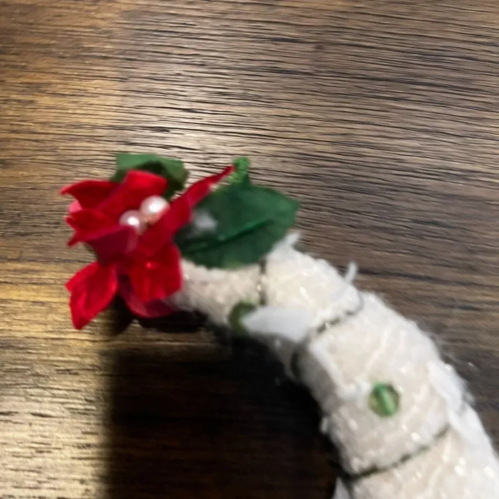 Krinkles White Poinsettia STOCKING Patience Brewster Dept 56 Xmas metal damaged